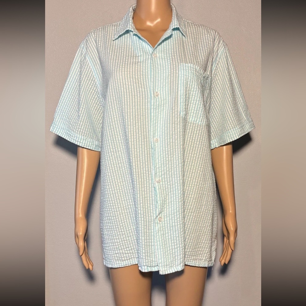Vatpave Men's Shirt Size XL Cotton Striped Single Pocket Collared Short Sleeve